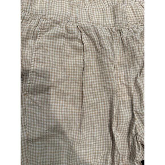 Eileen Fisher NWT Large Beige Gingham Pull On Pants Organic Linen Tapered Pant - Picture 5 of 6